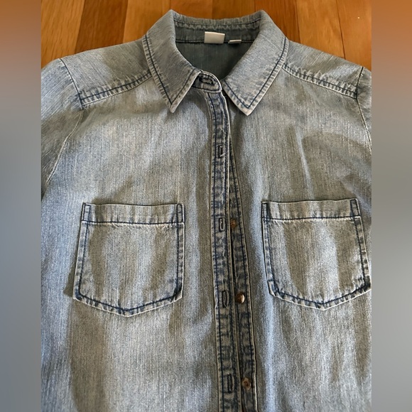 BP from Nordstrom denim lace long sleeve button down shirt, lace in back. NWOT - Picture 2 of 7